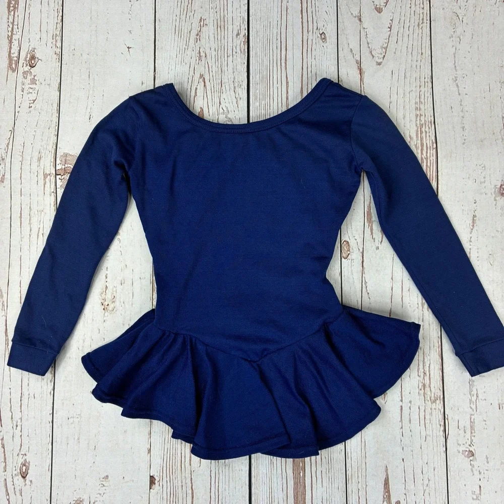 Vintage GKGym-Kin 1980 Olympics Leotard Girls 6X-7 Long Sleeve Skirted Navy Blue